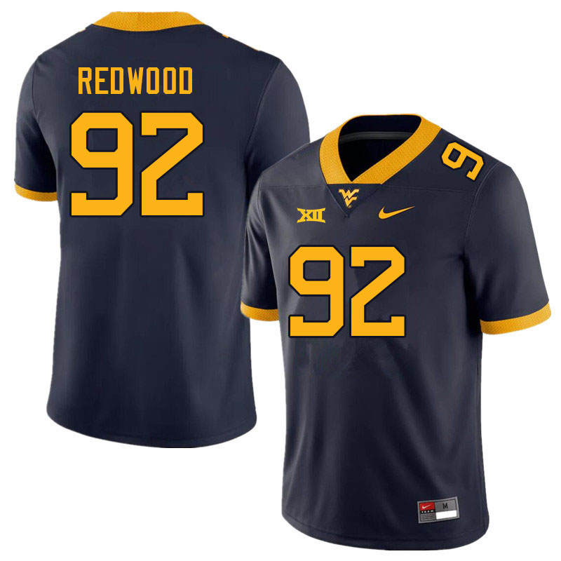 Men #92 Asani Redwood West Virginia Mountaineers College Football Jerseys Sale-Navy - Click Image to Close